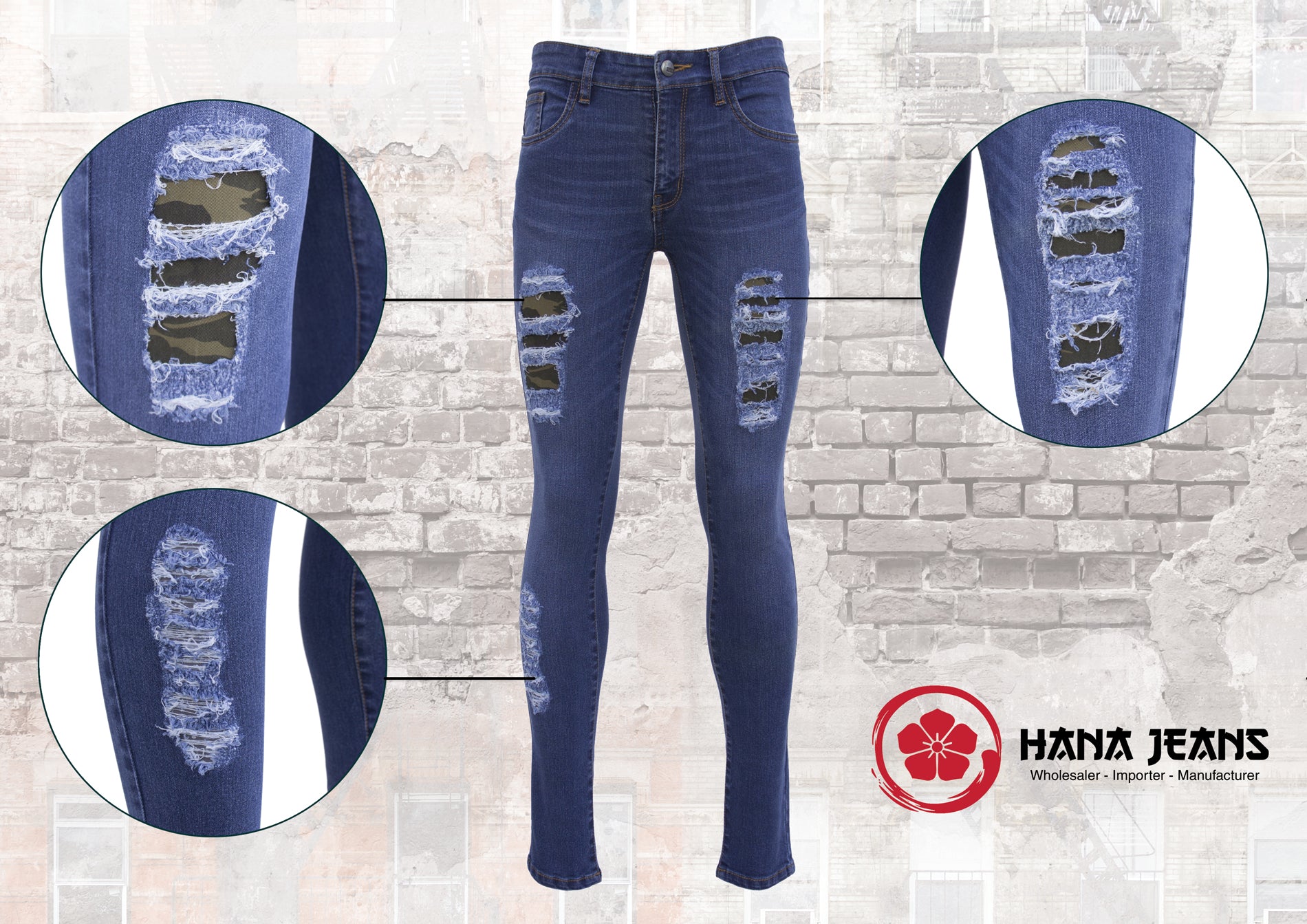 Women's Premium Denim with Distressed Camouflage Lining Accent.