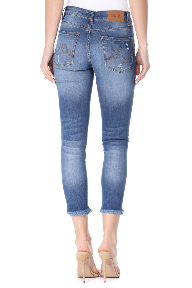 MikuRi 03 Women’s Mid-Rise Frayed Distressed Skinny Fit Denim Jeans