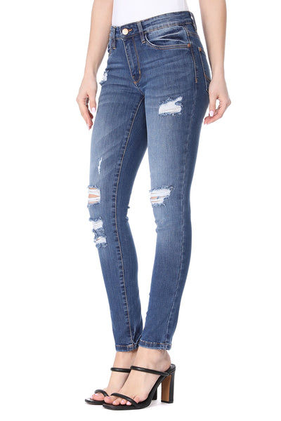Mikuri 09 Women’s 5 Pocket Mid-Rise Distressed Skinny Fit Denim Jeans